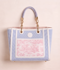 SOVRA Luxury Canvas Beach Tote Bag — Pink Toile de Jouy & Striped Knit